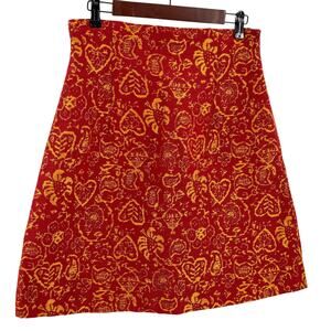 Bimba & Lola Brick Red Yellow Textured Tapestry A Line Skirt